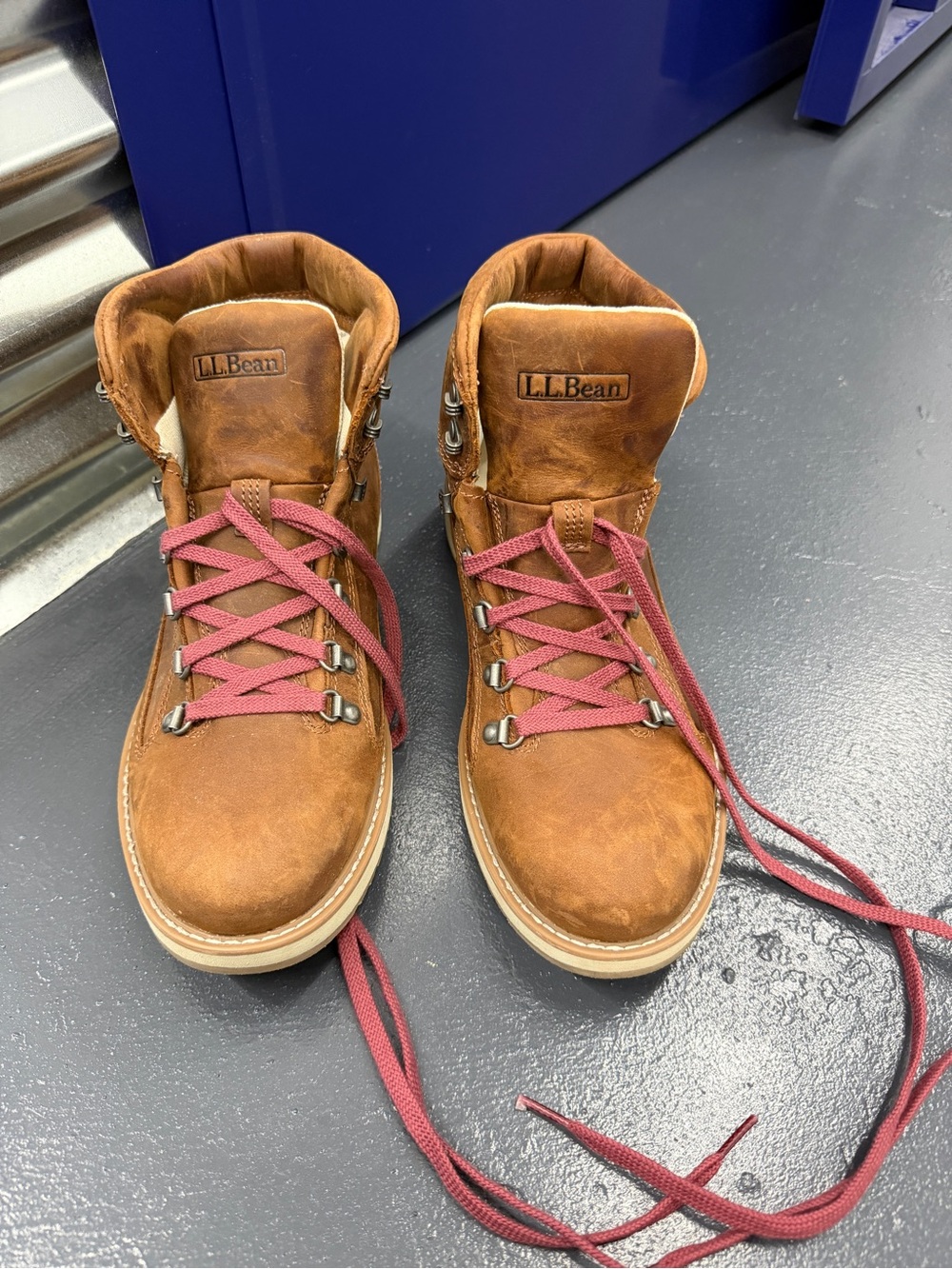 L.L. Bean Brown Leather Boots with Red Laces